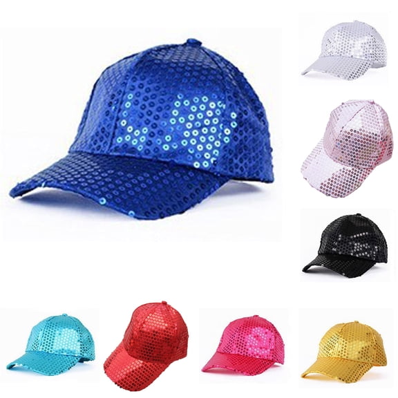 XIAOCHA Mens Sparkly Sequin Baseball Cap Vintage Breathable Party Ball Hat,Blue