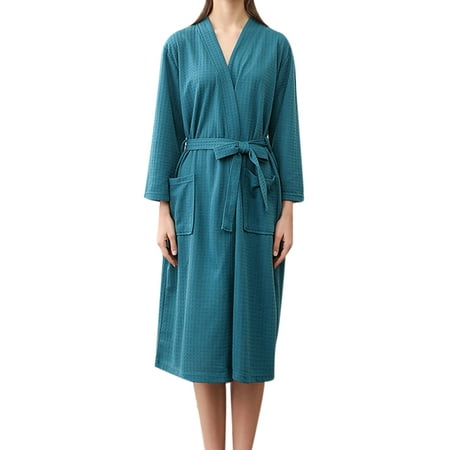 

Cindysus Women Soft Waffle Robe Ladies Nightwear Pajama Kimono Summer 3/4 Sleeve Comfy Bathrobe Green 3XL