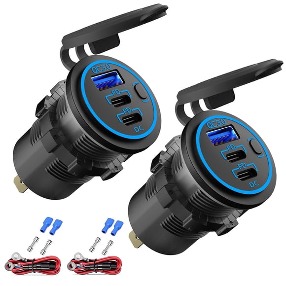 Cargador de coche con salida USB Hapytrip de 12 V, paquete de 2 con PD3.0 y QC3.0