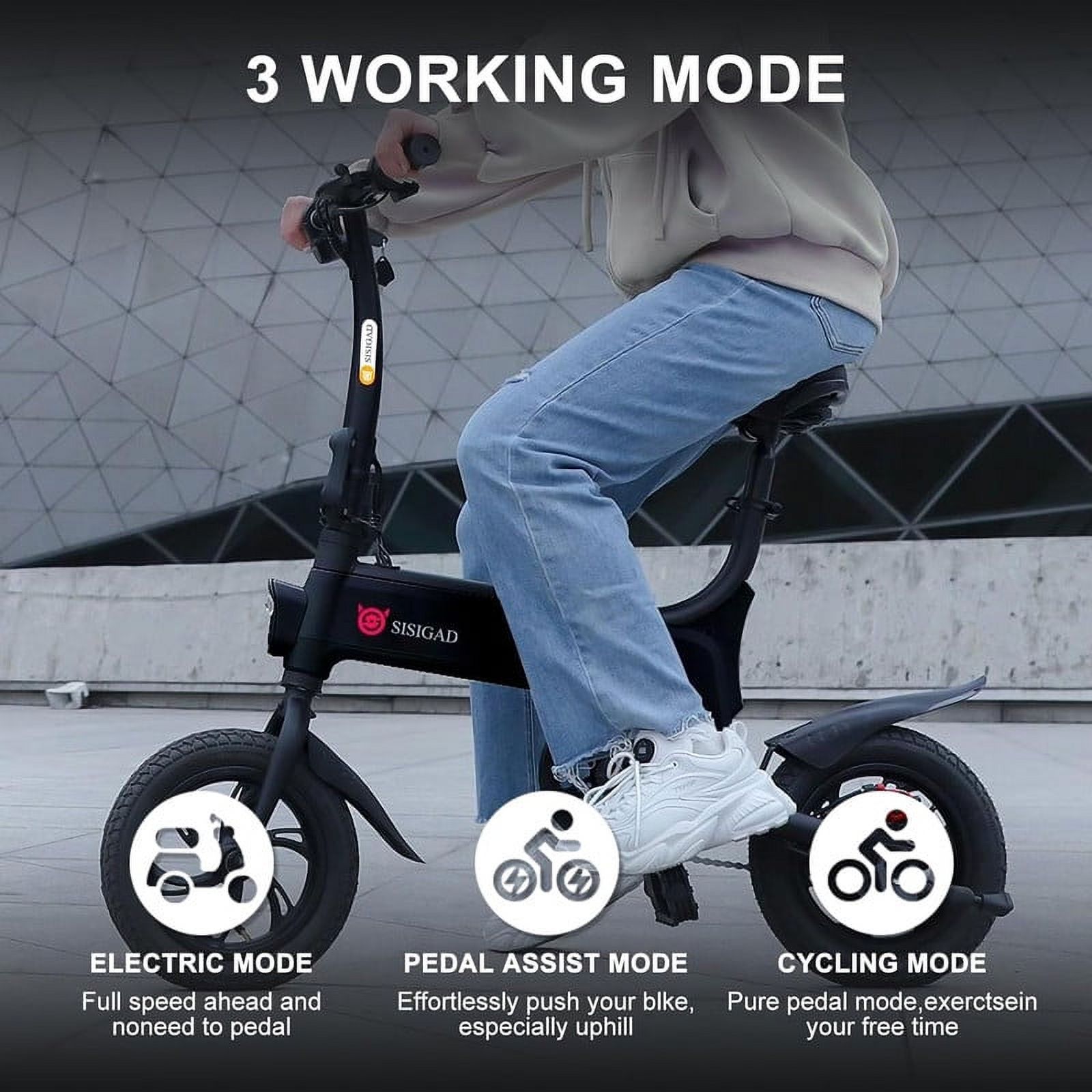 SISIGAD Folding Electric Bike, 12" x 1.75" Fat Tire Ebike for Adults Teens, 300W Motor up to 15 MPH Speed and 17 Miles Range with Disc Brakes, Black