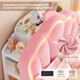 thumbnail image 5 of Hiphuta Twin Floating Bed Frame with Crown Storage Headboard, Velvet Upholstered Platform Bed with LED Lights & Charging Station, No Box Spring Needed, Pink, 5 of 7