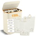 thumbnail image 1 of Cesto para Ropa Sucia, 150L Cesta de Lavandería plegable Gran Capacidad Cesto Con 3 bolsas de lavandería extraíbles, para Almacenamiento y Organización, Apto para lavadero, dormitorio, baño (blanco), 1 of 7