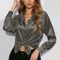 thumbnail image 2 of women blouses womens 3/4 sleeve tops and blouses transitional blouses women 3/4 sleeve New Spring And Summer Fashionable And Casual Women's Satin Imitation Silk Long Sleeved Shirt, 2 of 5