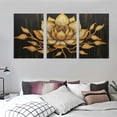thumbnail image 3 of Nawypu Abstract Lotus Canvas Wall Art Water Lily Flower Picture Print Artworks Gold and Black Floral Painting Poster for Bedroom Living Room Home Wall Decor Stretched and Framed12''x16''X3 Panels, 3 of 4