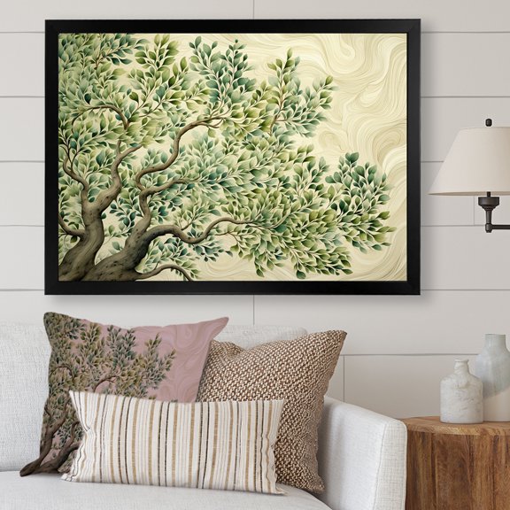Designart "American Basswood Collage A Tree's Tapestry I" Landscapes Framed Wall Art Decor - Country Green Tree Bedroom Framed Canvas Wall Art