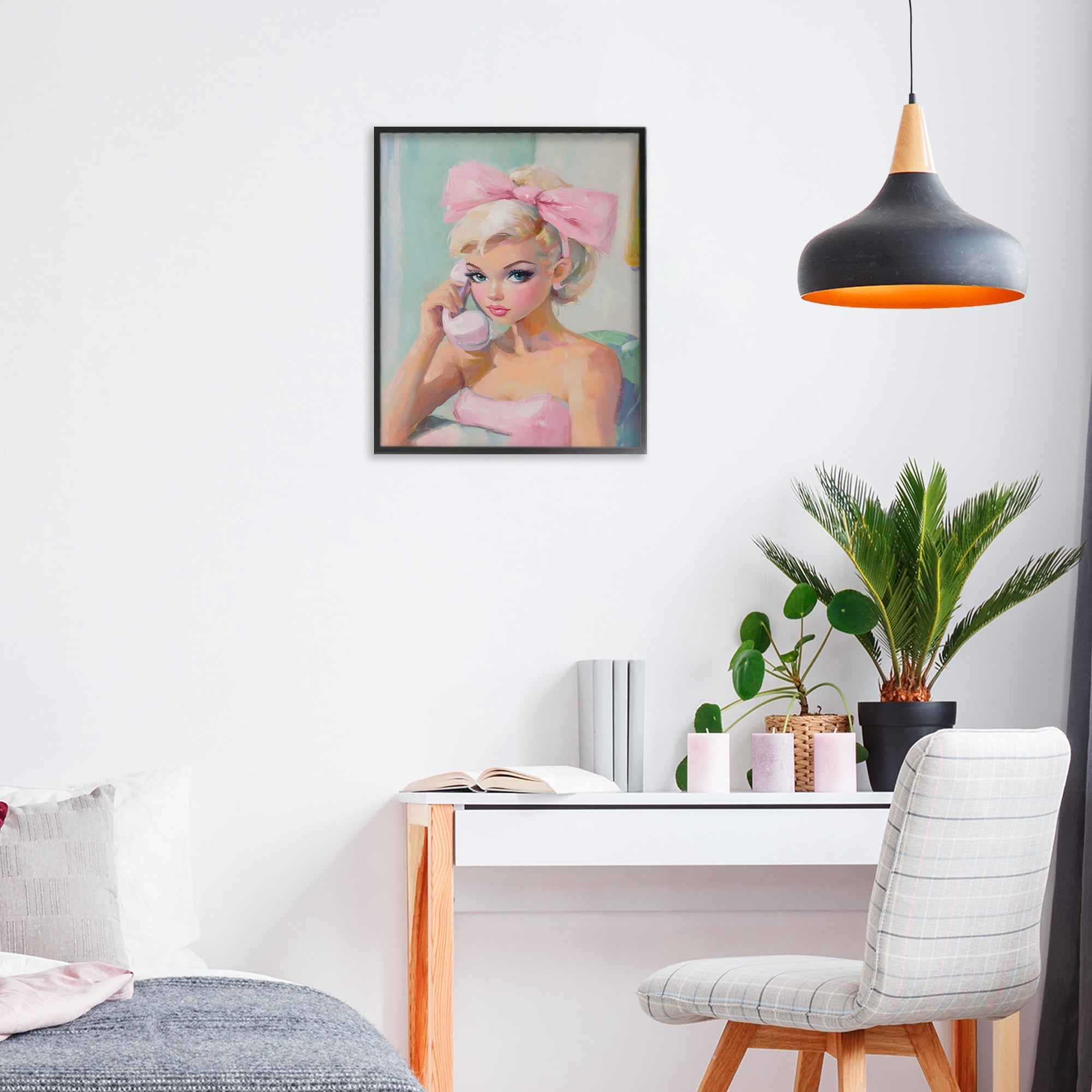 Stupell Industries Blonde Girl with Pink Bow Black Framed Giclee Art, design by The Prints Vibe