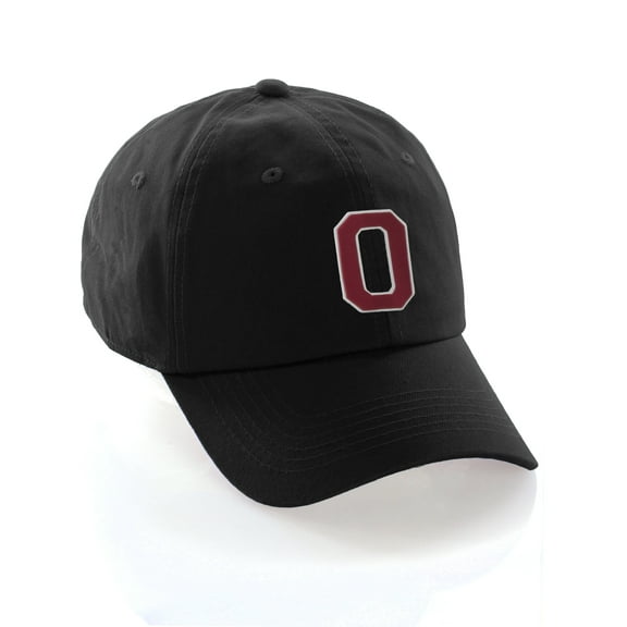 Customized Letter Intial Baseball Hat A to Z Team Colors, Black Cap White Red Letter O