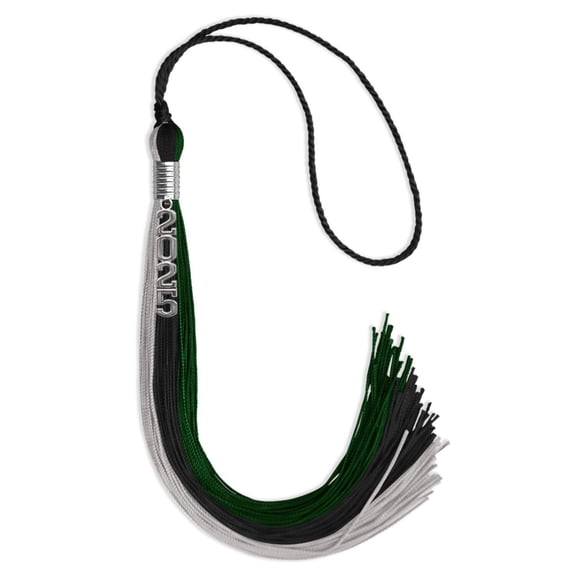 Endea Graduation Black/Hunter Green/Silver Graduation Tassel with Silver Stacked Date Drop
