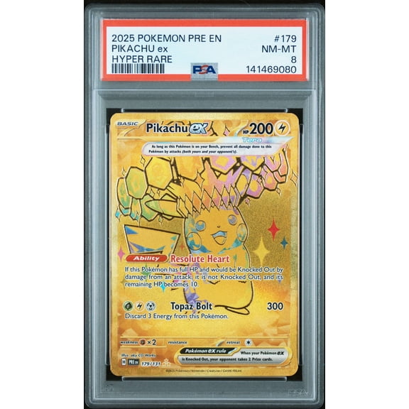 Collectible Graded 2025 Pokemon Pre EN Prismatic Evolutions Pikachu EX Hyper Rare PSA 8 #179 Trading Card