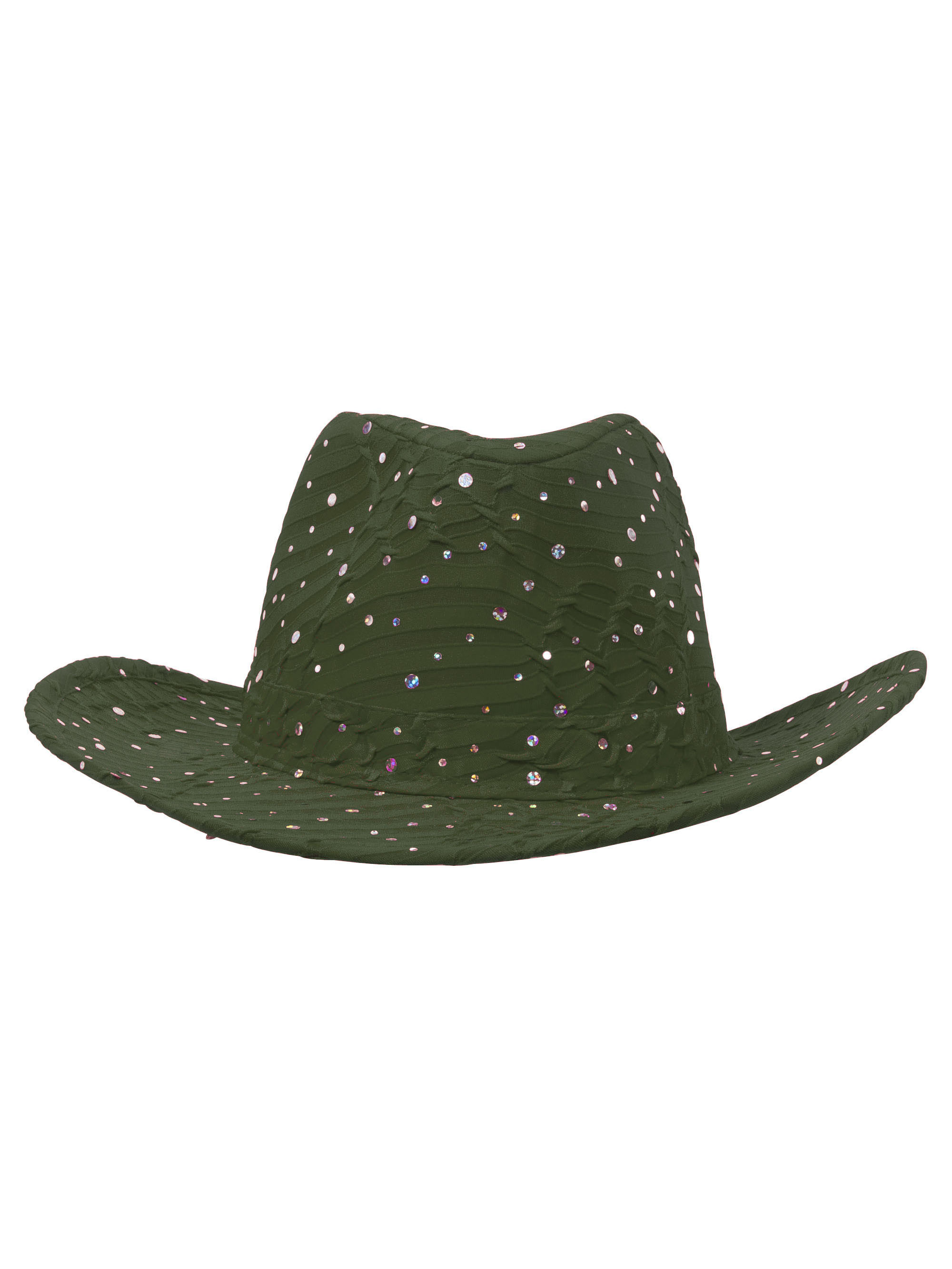 Glitter Sequin Trim Cowboy Hat Olive Green