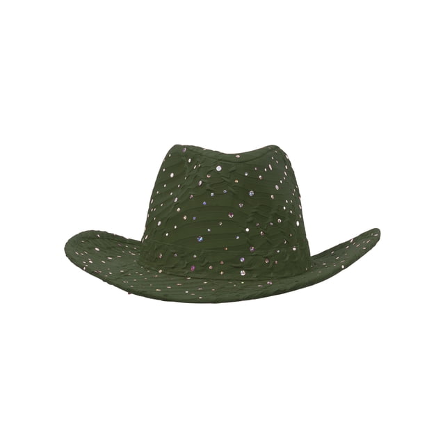 Chapeau de Cowboy à Paillettes et Sequins - Vert Olive