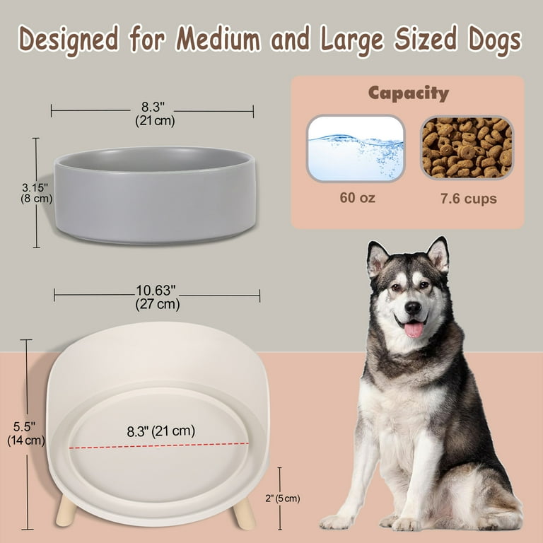 Elevated Dog Bowls Large Dogs Raised Dog Food Bowl with Non Slip Stand Heavy Weighted Ceramic Dog Feeding Bowl Extra Wide Dog Water Bowl 1 x 1800 ml 60 oz Grey Walmart