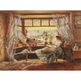 thumbnail image 2 of Lewis, Charles James 18x15 Gold Ornate Wood Framed with Double Matting Museum Art Print Titled - Reading by the Window Hastings, 2 of 4