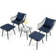thumbnail image 5 of Ainfox 5-Piece Patio Bistro Furniture Set,Outdoor Wicker Rattan Chat Conversation Set for Porch,Balcony,Backyard,Apartment,Balcony,Square Tempered Glass Coffee Table,Grey/Blue, 5 of 6