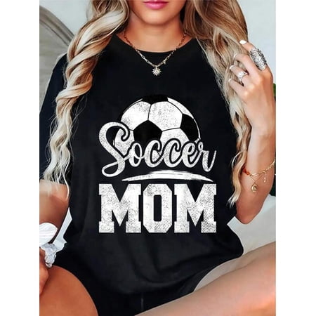 Retro Soccer Mom Graphic Tee - Vintage Sports Mother's Day Gift T-Shirt for Women - Cute Athletic Short Sleeve Top Black
