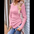 thumbnail image 4 of Camisas de Larga para Mujer, Cuello en V, Punto Acanalado, Corte Entallado, Suéter Ligero, Blusas Informales Elegantes de Otoño Rosa L, 4 of 8