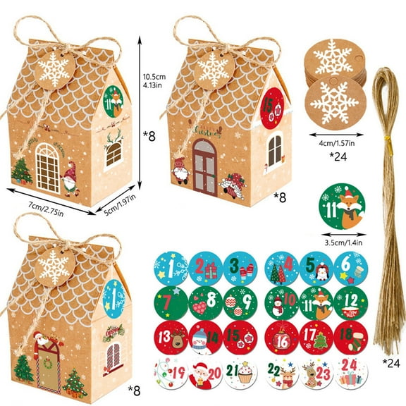 pathside Christmas Candy Bag Advent Calendar Christmas Candy Box Gift Packaging Box Kraft Paper Bag Holiday Gift Box 24 Sets for Kids Creative Christmas Gifts for Kids Teens Adults