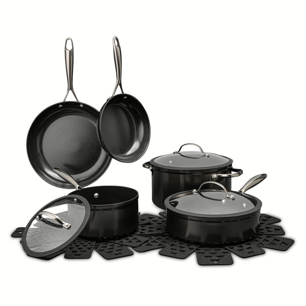 Thyme and Table 12 Piece Nonstick Aluminum Cookware Set, Pots and Pans Set - Gunmetal