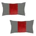 thumbnail image 2 of Bohemian Set of 2 Handmade Decorative Throw Pillow Vegan Faux Leather Houndstooth 12" x 20" Black and Red Lumbar for Couch, Bedding, 2 of 4