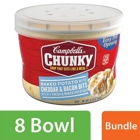 Cheddar Bacon - (8 Pack) Campbell's Chunky Baked Potato with Cheddar & Bacon Bits Soup Microwavable Bowl, 15.25 oz.