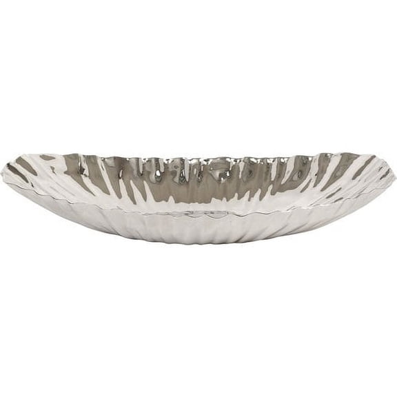 Hosley Decorative Bowls 8 Inch Oval Traditional Solid Print Silver Iron Decorative Bowls