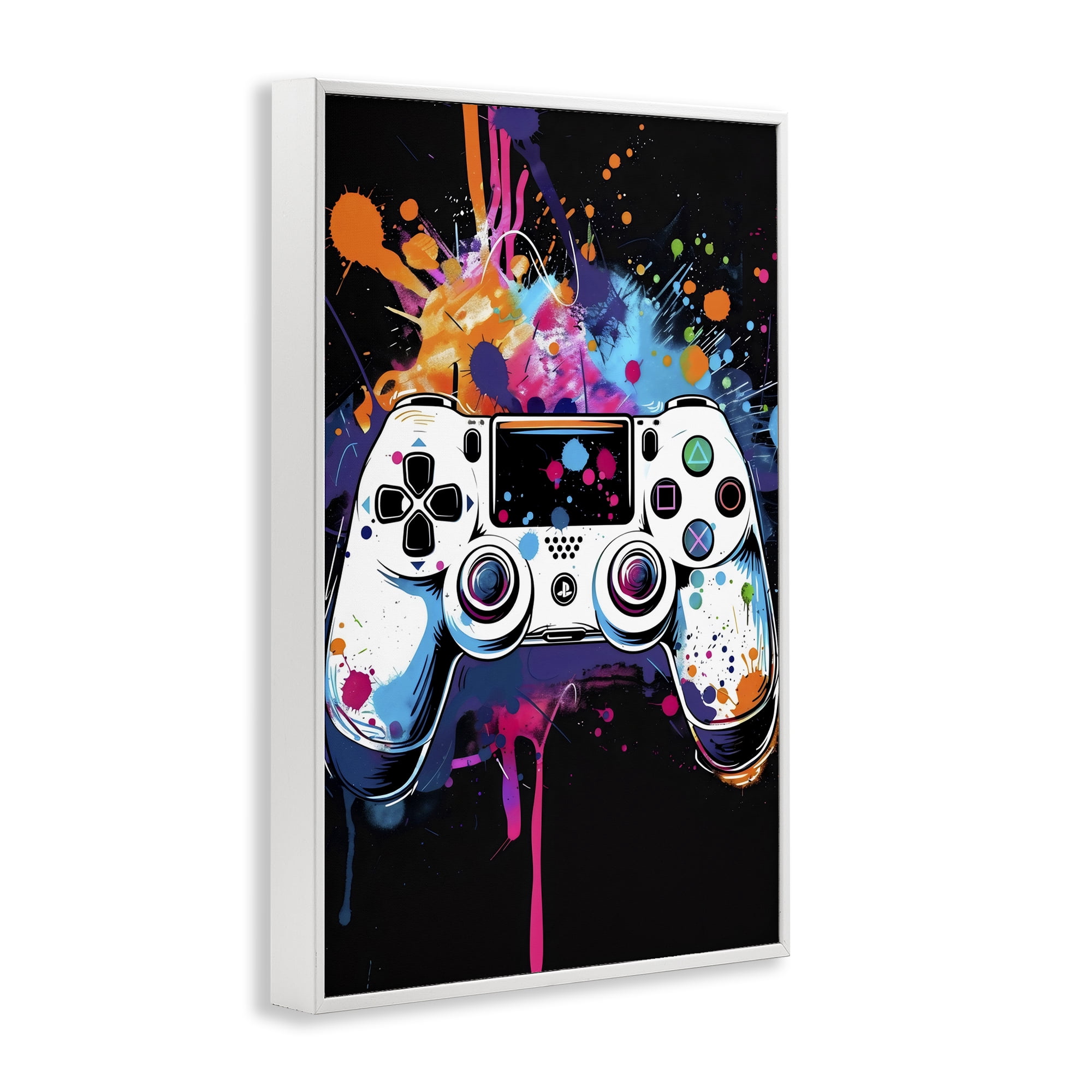 Stupell Industries Controller Contrast with Neon Splatter White Framed Giclee Art, design by Creative Studio