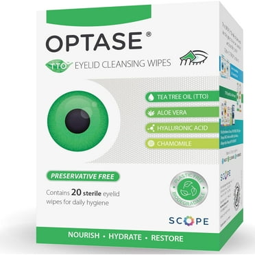 OPTASE TTO Eyelid Cleansing Wipes - Cleanse - Individually Wrapped Eyelid Wipes With Tea Tree Oil - for Dry Eyes, Stye, Blepharitis Treatment - 20 Count