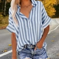 thumbnail image 4 of Women Tops Fashion Sawvnm Women Fashionable Imitation Striped Short Sleeved Casual Short Sleeved Collar With Half Open Button Up Shirt Top Tshirts for Women Blue XL, 4 of 7
