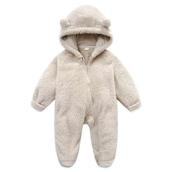 WREESH Newborn Baby Girls Boys Winter Warm Bunting Onesie Fleece Footie Snowsuit Cartoon Hooded Romper Jumpsuit Outfits Baby Clothes Beige