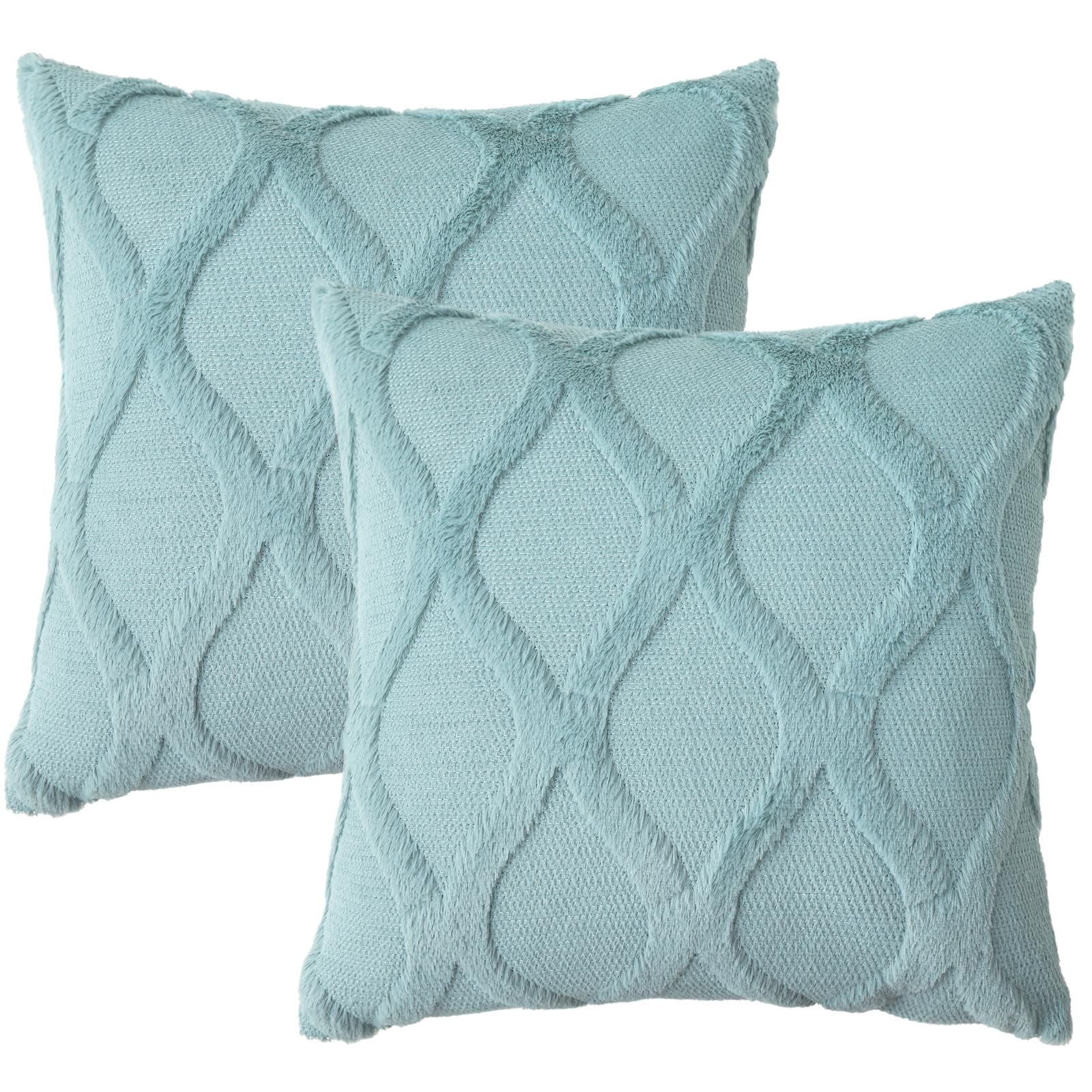 decorUhome Decorative Throw Pillow Covers 22x22 Set of 2, Soft Plush Faux Fur Wool Pillow Covers for Couch, Aqua