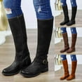 thumbnail image 4 of Mepaouo Knee-High Boots for Women Round Toe Leather Tall Long Boots Heel Walking Boots, 4 of 6