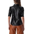 thumbnail image 3 of INSPIRE CHIC Women's Faux Leather Shirt Button Down Puff Sleeve PU Jacket Blouse XL Black, 3 of 6