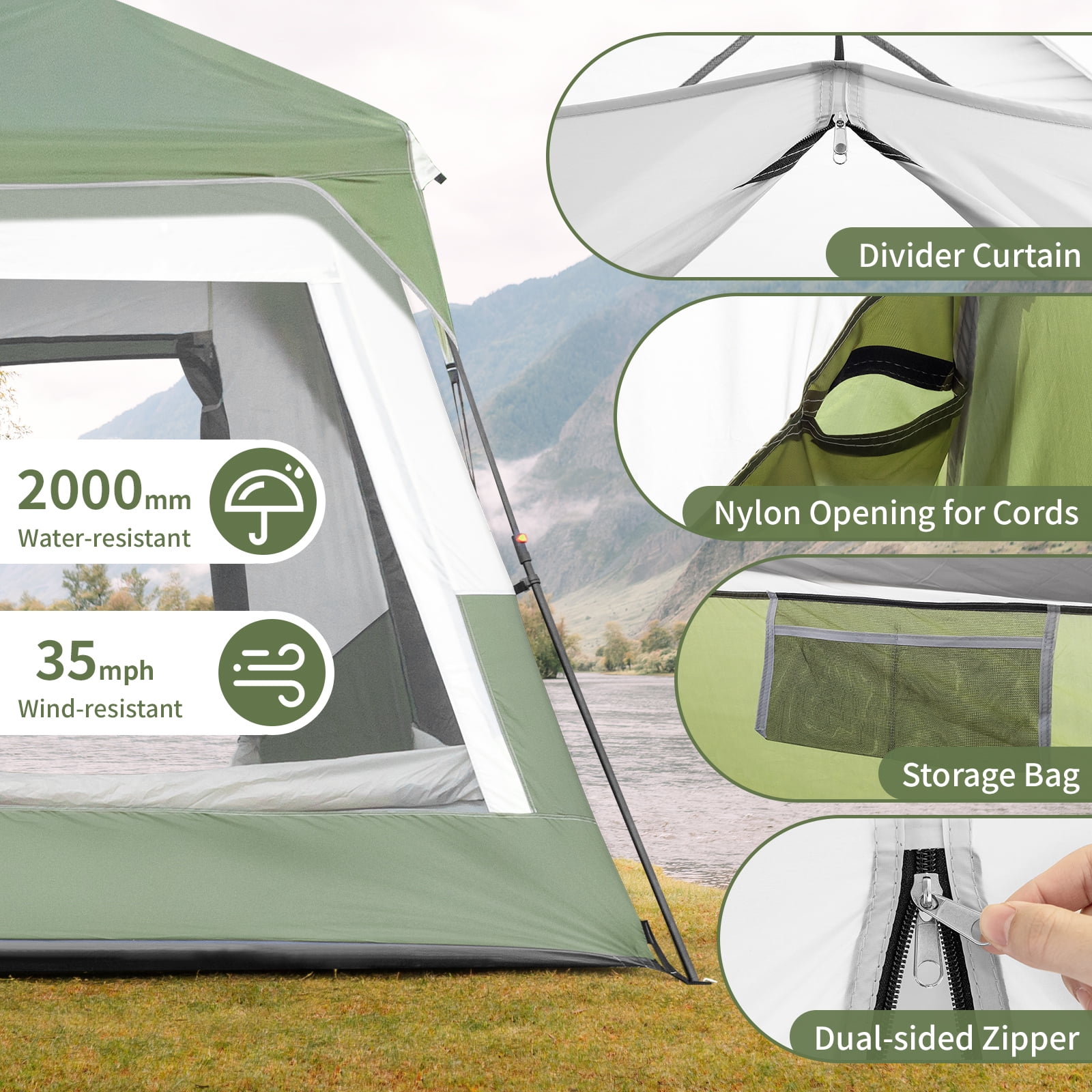 Zimtown 10 Person Camping Tent Instant Cabin Tent for Outdoor, Picnic, Camping, Friends Gathering,Green