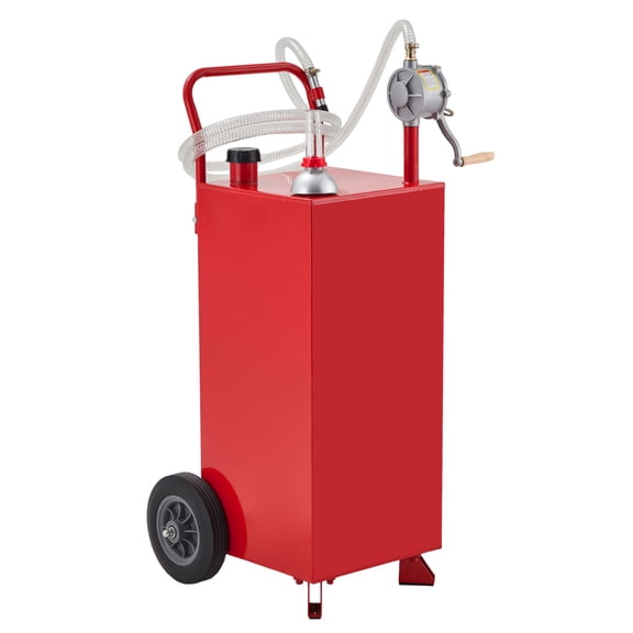 PeacefulHues 40 Gallon Mobile Fuel Caddy with Hand Pump, Heavy-Duty Portable Gas & Diesel Storage Container with Wheel for Vehicles, Farm, and Marine Use, Red