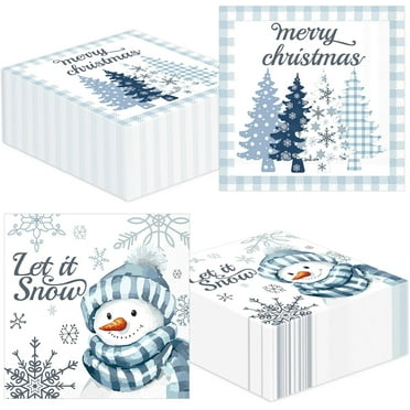 XD4-100PCS Christmas Napkins Winter Snowman Paper Napkins Buffalo Plaid Hand Towel Blue Disposable Snow Theme Guest Towels Snowflake Luncheon Napkins for Winter Holiday Xmas Bathroom*04