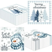 XD4-100PCS Christmas Napkins Winter Snowman Paper Napkins Buffalo Plaid Hand Towel Blue Disposable Snow Theme Guest Towels Snowflake Luncheon Napkins for Winter Holiday Xmas Bathroom*04