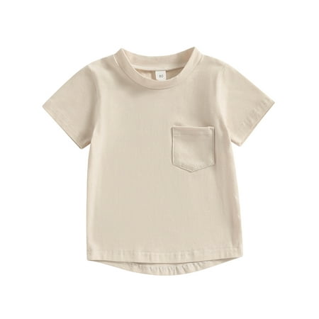 

Musuos Baby Boy Girl Basic T Shirt Solid Color Cotton Tee Tops With Pocket