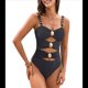 thumbnail image 3 of Traje de Baño de una Pieza para Mujer, con Corte de Color y Bloques de Color, con Aros Dorados y Ribetes. Negro XL, 3 of 10