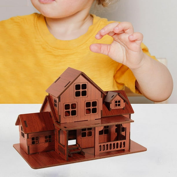 Rompecabezas 3D, casa de madera, de madera, edificios, , Kits DIY, juguete de construcción para niños, rompecabezas, ornamento, regalo de Hugo construcción de rompecabezas