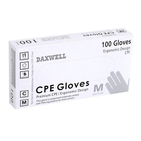 Daxwell Poly Gloves, Embossed, Premium Cast Polyethylene (CPE), Powder Free, Medium, Clear, F10000171B (Box of 100) Medium (Pack of 100) Box of