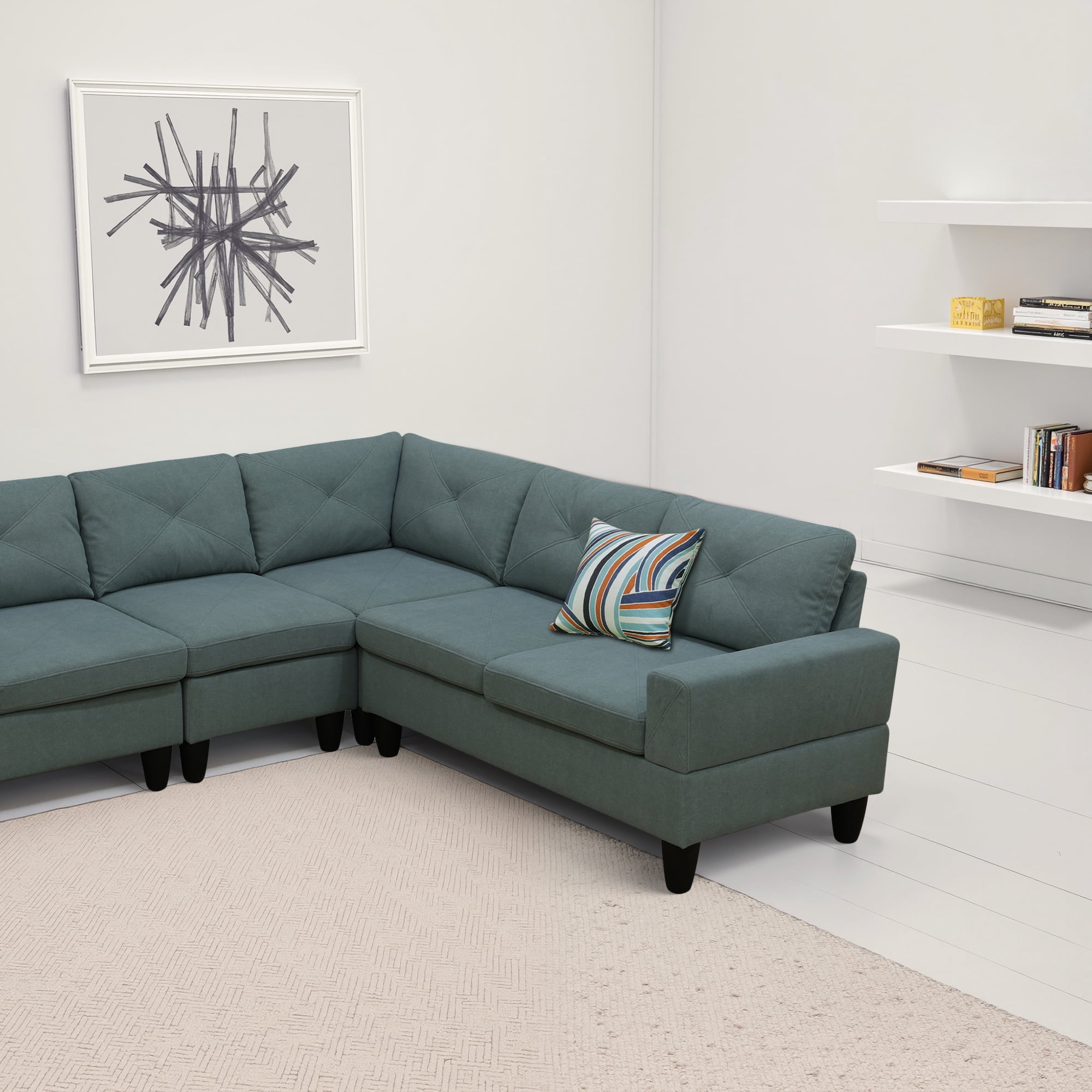 MAYEERTY Dendrobium Green Calico 4-Piece Living Room Sofa Set