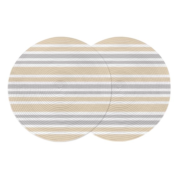 Round Placemats Khaki Gray 15 inch Set of 2 Table Mats for Dining Table Modern Stripes Geometric Heat Resistant Non-Slip Kitchen & Home Decorative Place Mat Set