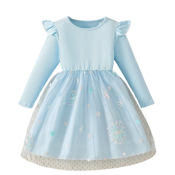 Vestido de cuello redondo y manga larga para niñas Vestido de cuello redondo y manga larga para niñas Falda de malla elegante Vestido de princesa elegante para niñas pequeñas Vestido de poliéster para
