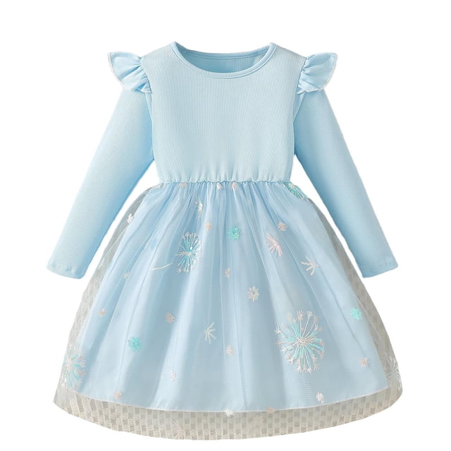 RXMEKW Robe en Maille à Manches Longues et Col Rond pour Filles, Robe de Princesse pour Fête avec Jupe Courte