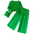 thumbnail image 4 of ATOGUTA Teen Girl Spring Outfits Size 3T-10 Long Sleeve Shirts with Wide Leg Pants 3 Piece Outfits Green, 4 of 5