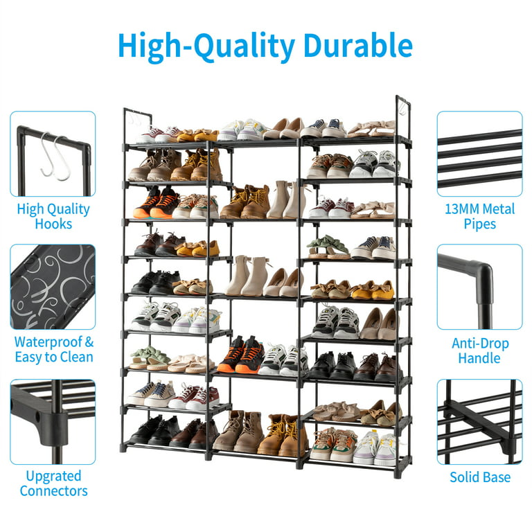 Sesslife 10 Tier Shoe Rack Organizer for Entryway 70-80 Pairs, DIY  Stackable Shoe Rack for Closet Shoe Organizer with Sturdy Shelves and 4  Hooks