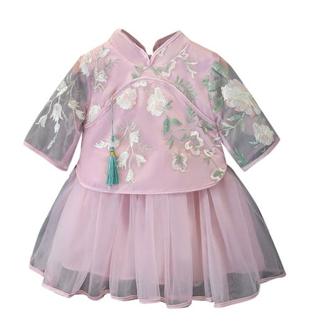 

Summer Toddlers Girls Baby Retro Embroidery Fashion Short Sleeve Mesh Princess Dress Child Sundress Streetwear Kids Dailywear Outwear