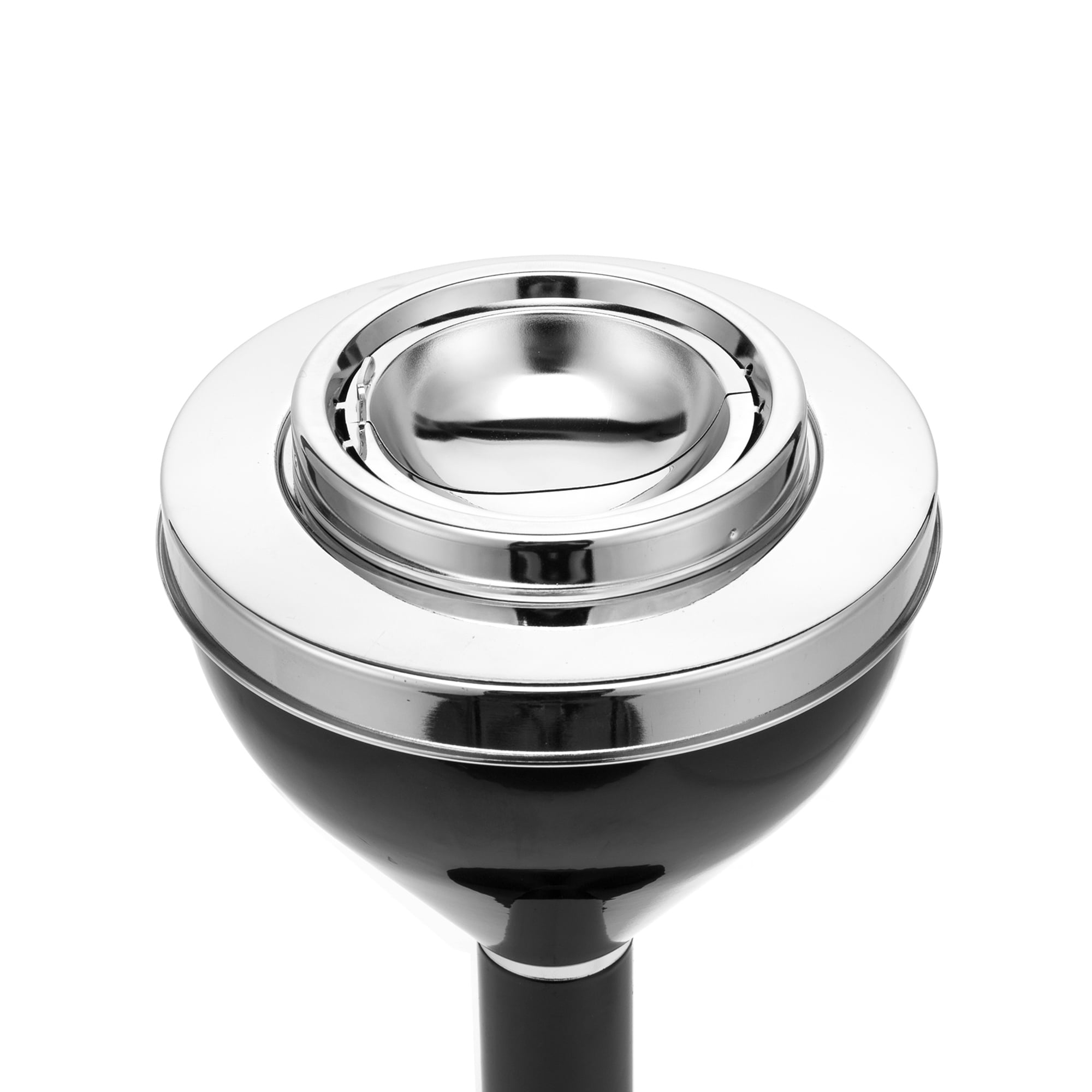 Contemporary 2 Piece Design Standing Ashtray Height Adjustable Chrome Black Finish 24" Or 16.50" Height Adjustable
