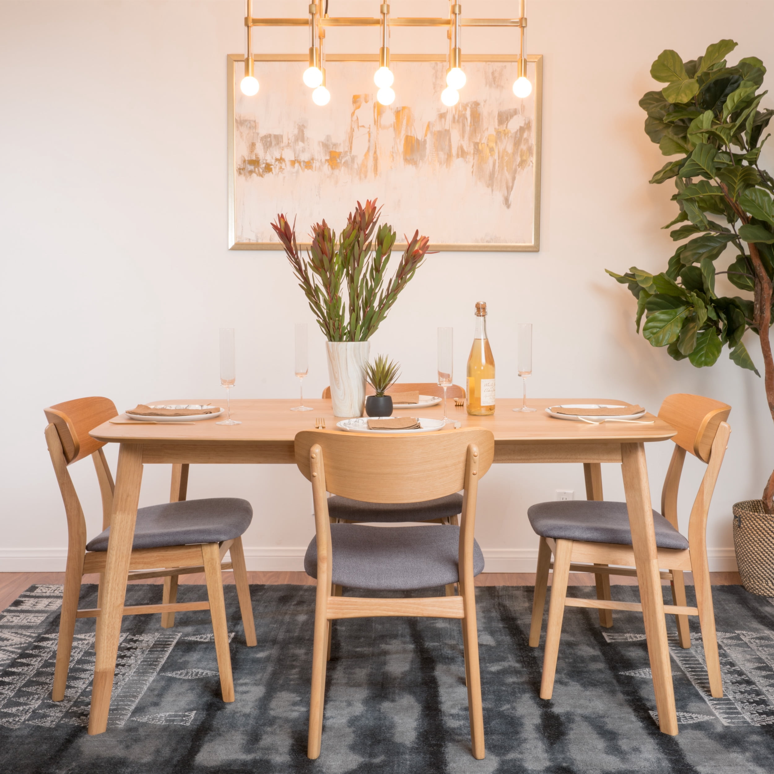 Noble House Harper Mid-Century Modern 5 Piece Dining Set, Dark Gray and Natural Oak