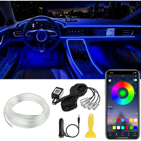 Interior Car LED Strip Lights APP Control, 5 in 1 RGB 16 Million Colors Ambient Lighting Kit with 236 inches Fiber Optic, Music Mode Inside Decorations